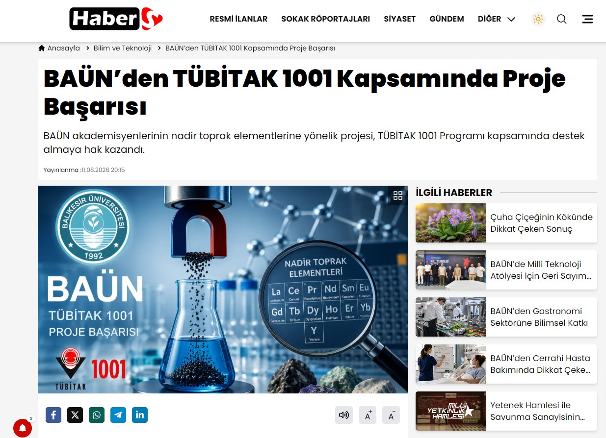 BAÜN’den TÜBİTAK 1001 Kapsamında Proje Başarısı
