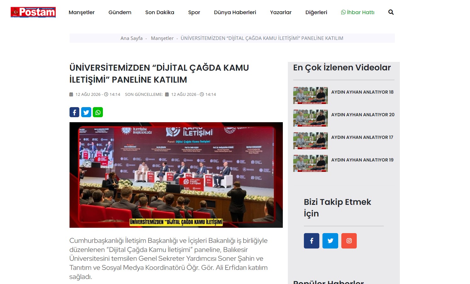 ÜNİVERSİTEMİZDEN “DİJİTAL ÇAĞDA KAMU İLETİŞİMİ” PANELİNE KATILIM