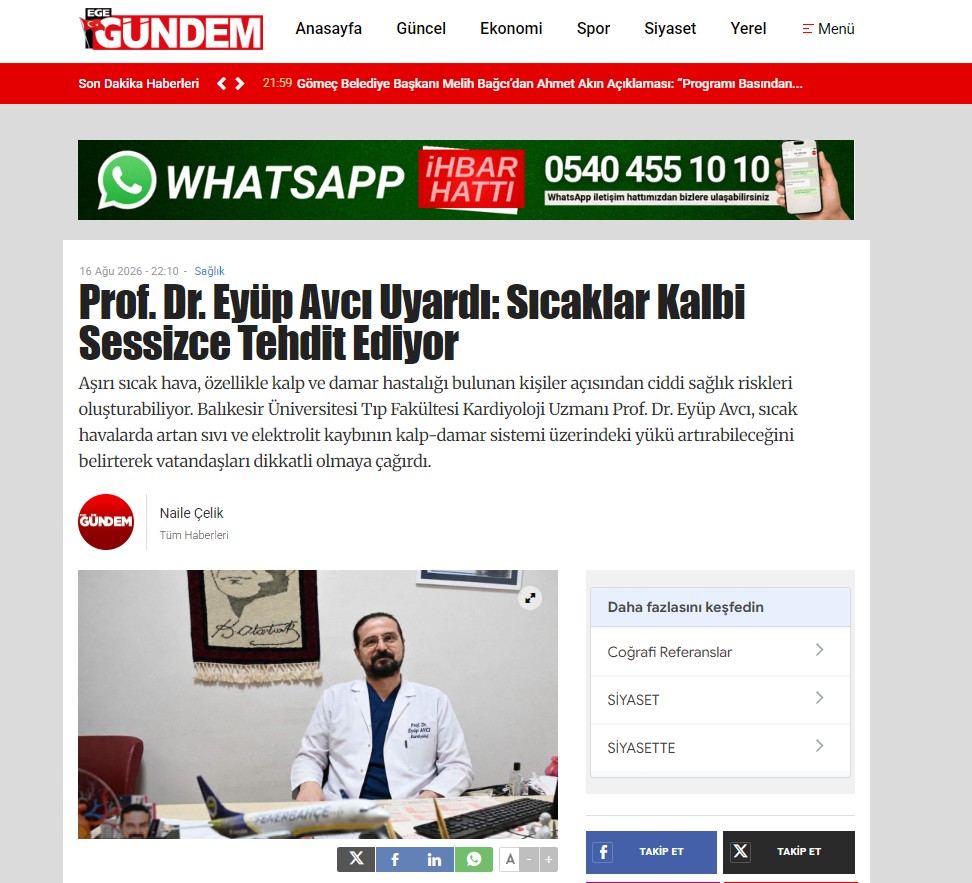 Prof. Dr. Eyüp Avcı Uyardı: Sıcaklar Kalbi Sessizce Tehdit Ediyor