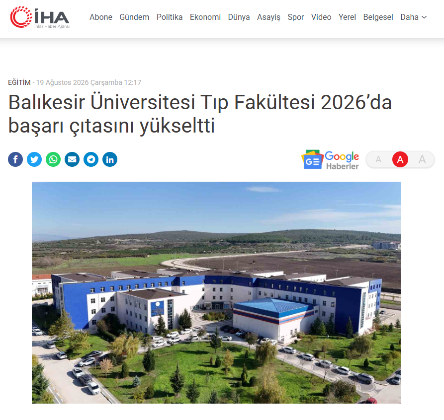 Balıkesir Üniversitesi Tıp Fakültesi 2026’da başarı çıtasını yükseltti
