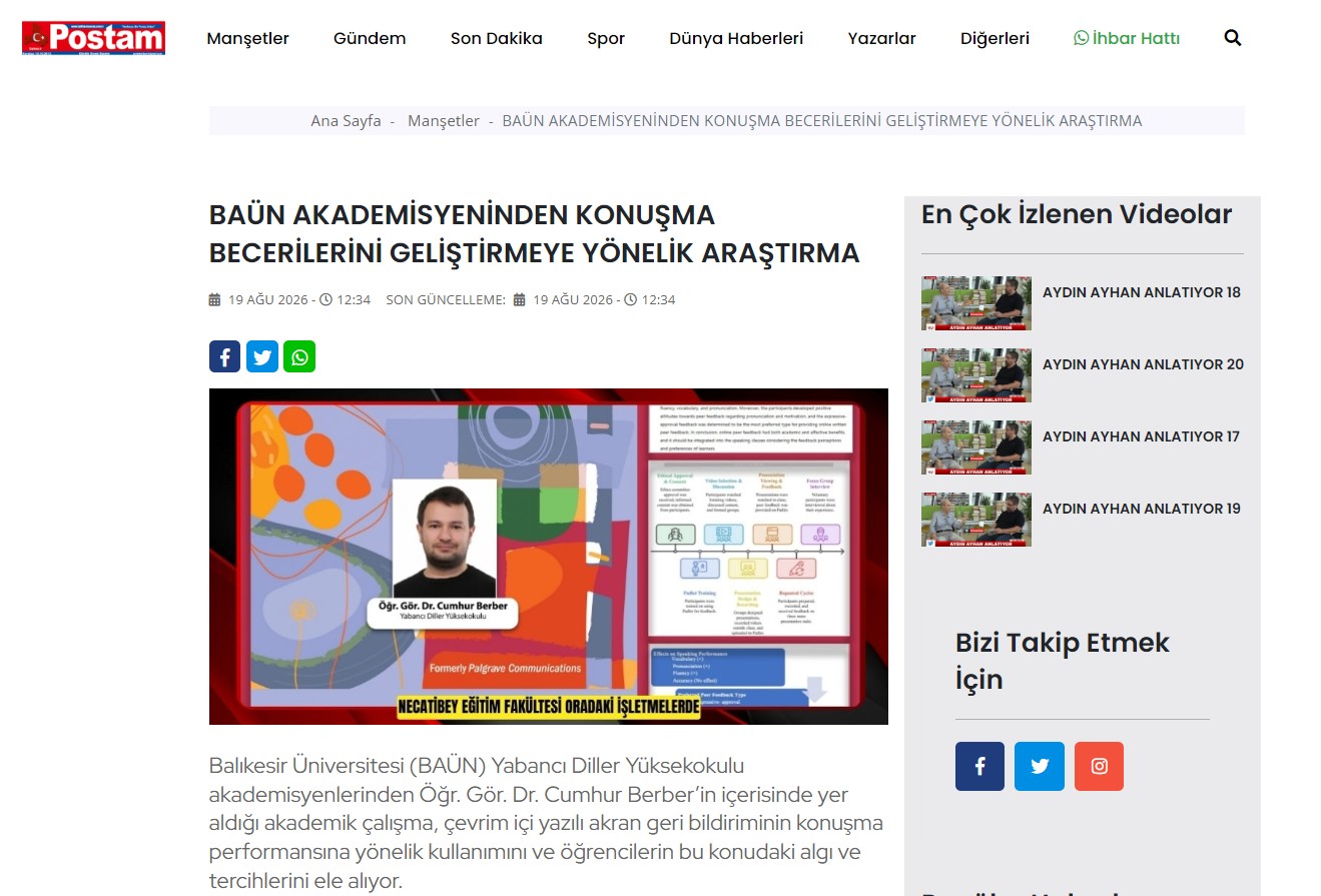 BAÜN AKADEMİSYENİNDEN KONUŞMA BECERİLERİNİ GELİŞTİRMEYE YÖNELİK ARAŞTIRMA
