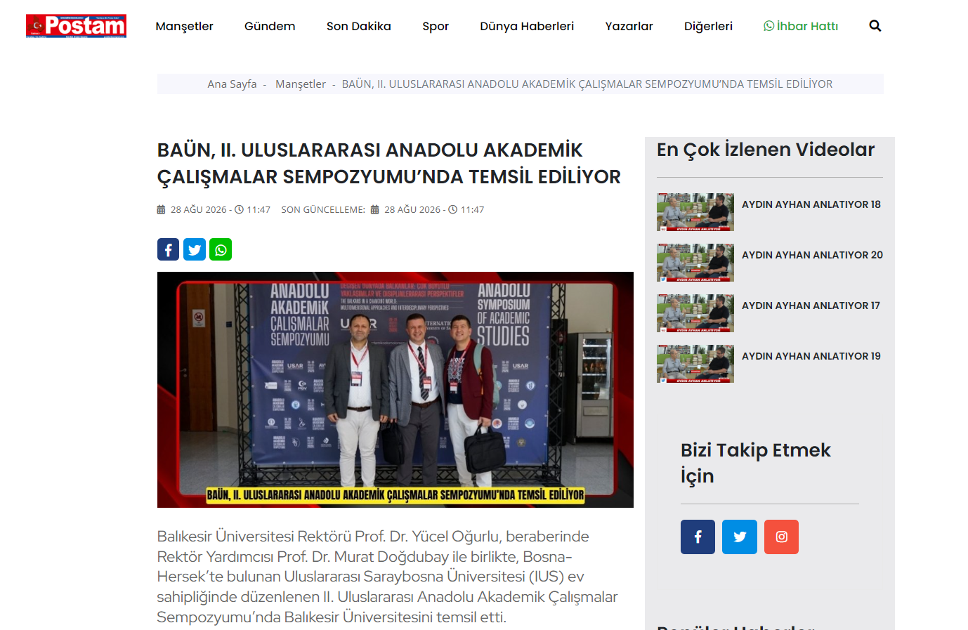 BAÜN, II. ULUSLARARASI ANADOLU AKADEMİK ÇALIŞMALAR SEMPOZYUMU’NDA TEMSİL EDİLİYOR