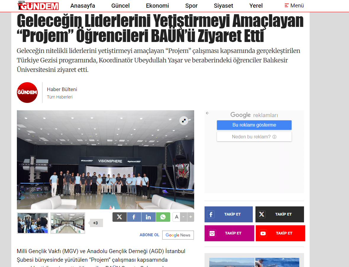 Geleceğin Liderlerini Yetiştirmeyi Amaçlayan “Projem” Öğrencileri BAÜN’ü Ziyaret Etti