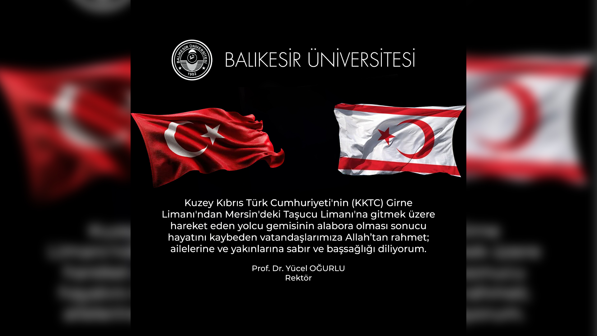Rektörümüzün Taziye Mesajı