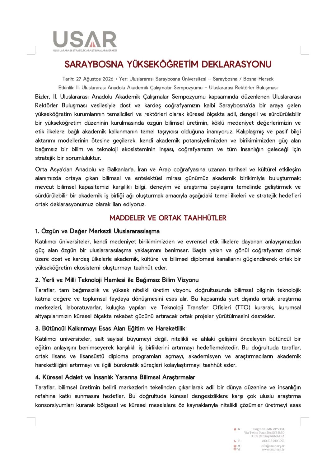 Balıkesir Üniversitesi, Saraybosna Yükseköğretim Deklarasyonu’nun İmzacıları Arasında Yer Aldı 3