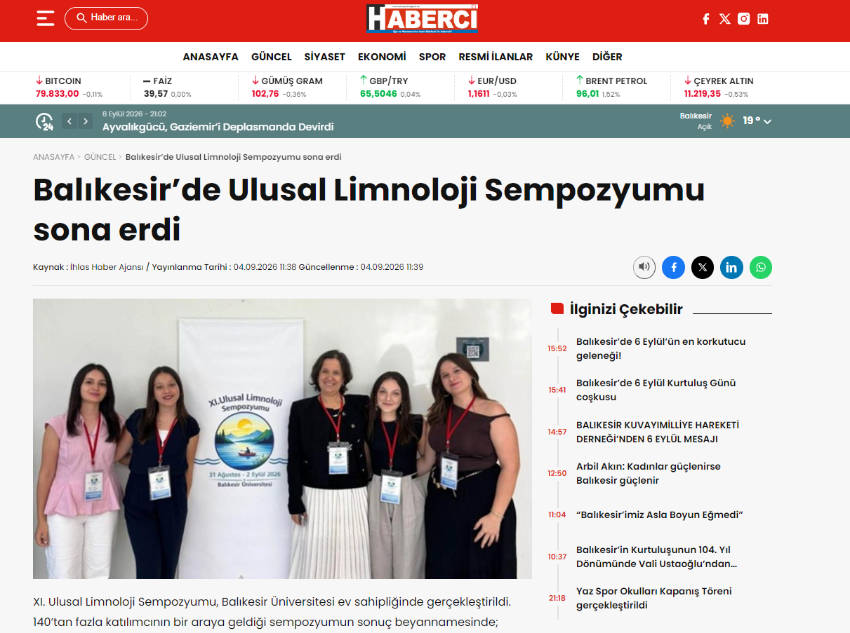 Balıkesir’de Ulusal Limnoloji Sempozyumu sona erdi