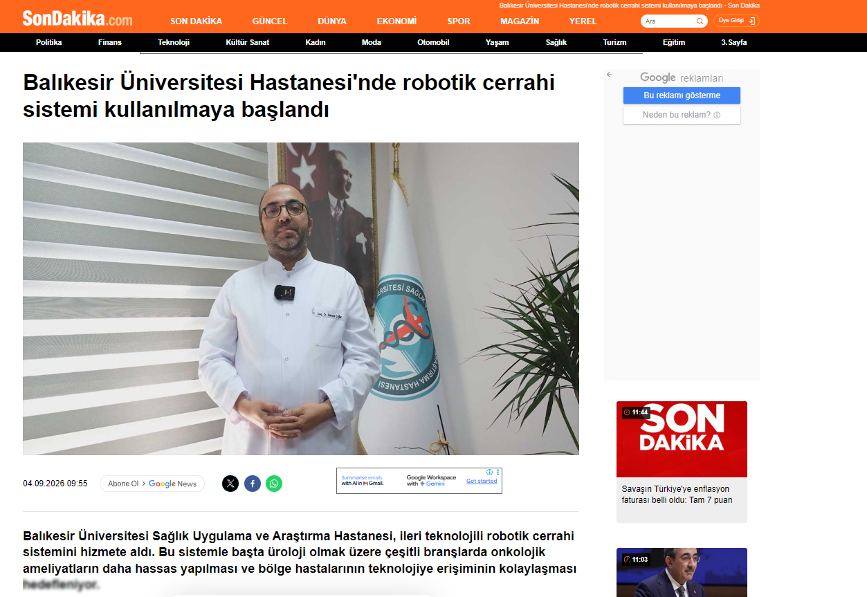 Balıkesir Üniversitesi Hastanesi'nde robotik cerrahi sistemi kullanılmaya başlandı
