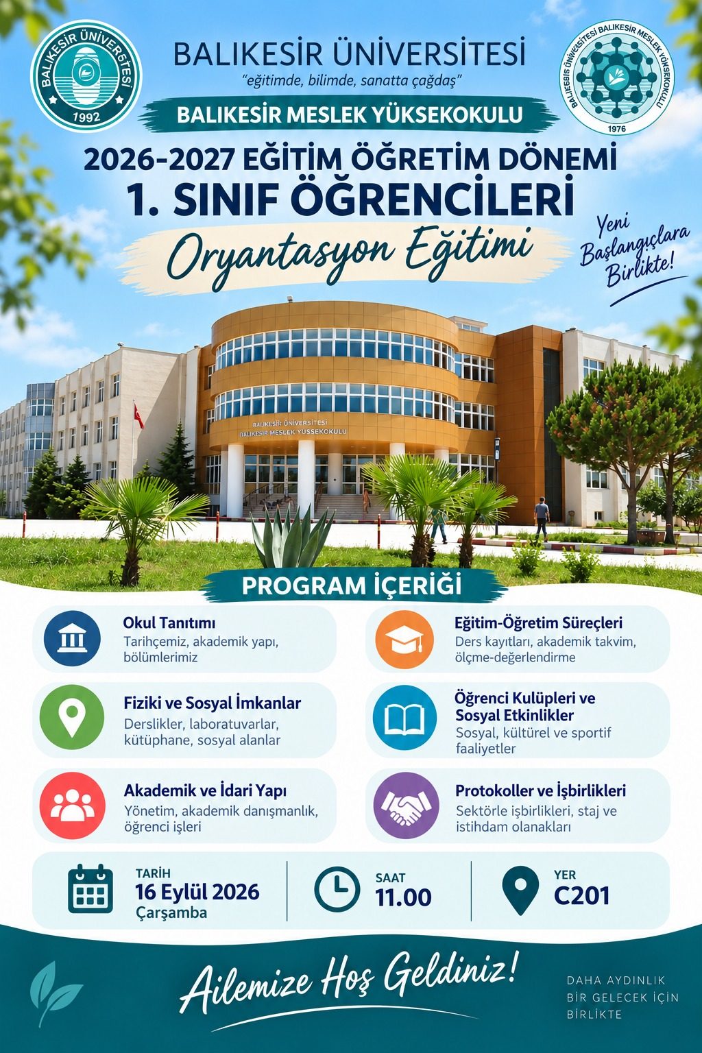 2026-2027 Eğitim Öğretim Dönemi 1. Sınıf Öğrencileri İçin Oryantasyon Eğitimi Tarihi