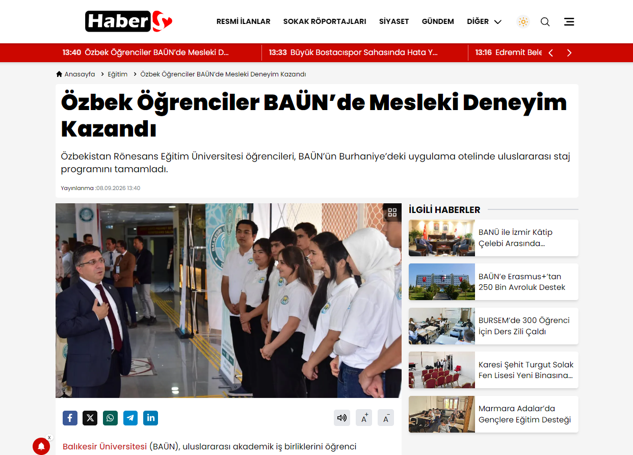 Özbek Öğrenciler BAÜN’de Mesleki Deneyim Kazandı