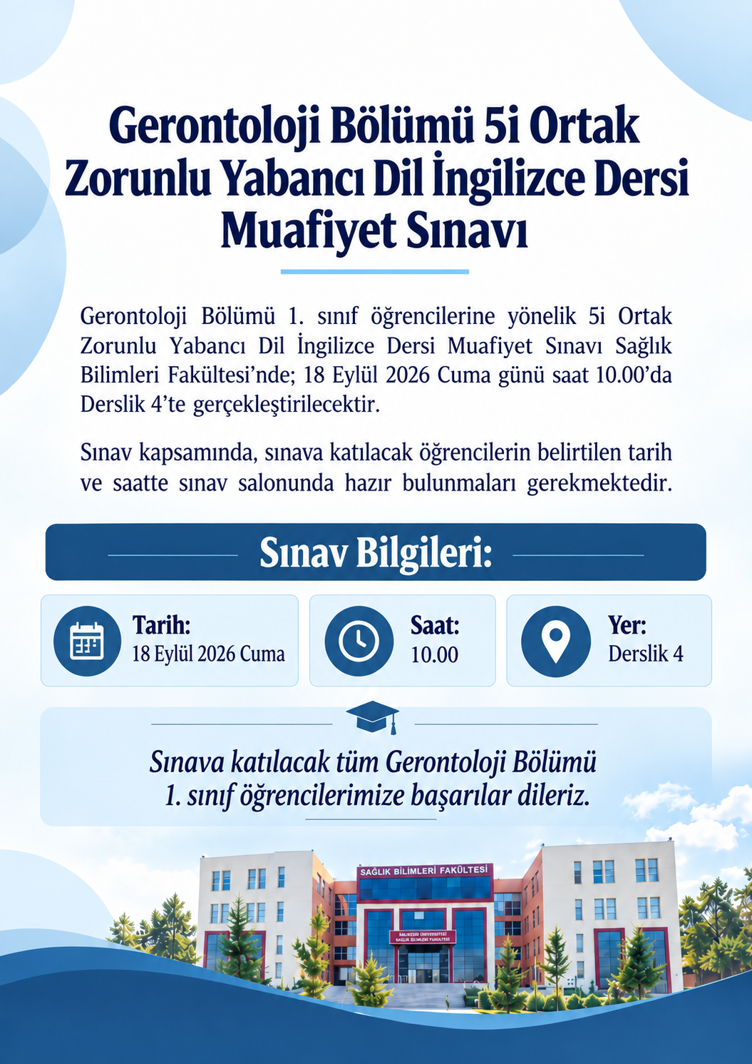 Gerontoloji Bölümü 5i Ortak Zorunlu Yabancı Dil İngilizce Dersi Muafiyet Sınavı
