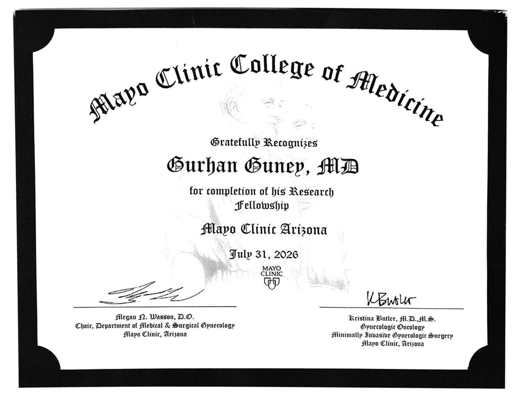 Doç. Dr. Gürhan Güney, Mayo Clinic Arizona’daki Research Fellowship Programını Başarıyla Tamamladı