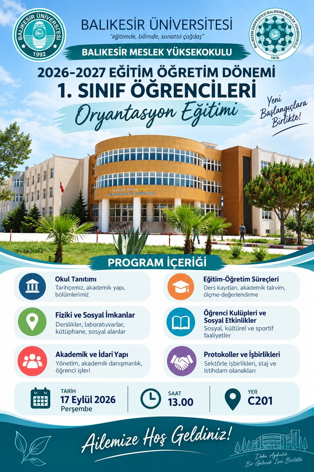 2026-2027 Eğitim Öğretim Dönemi 1. Sınıf Öğrencileri İçin Oryantasyon Eğitimi Tarihi