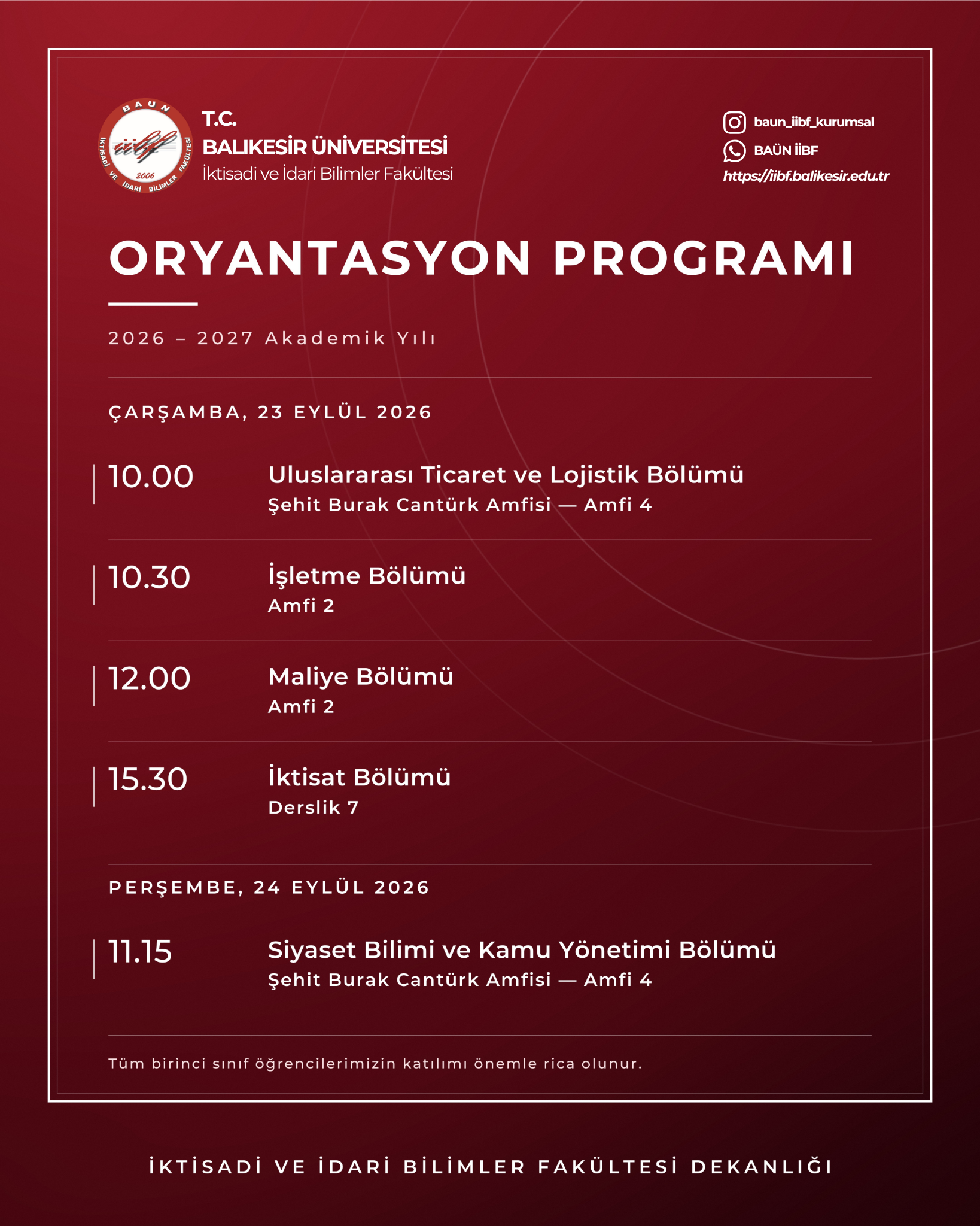 2026–2027 Akademik Yılı Oryantasyon Programı