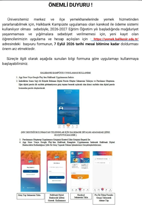 Önemli Duyuru ! Öğrenci Yemek Hizmeti