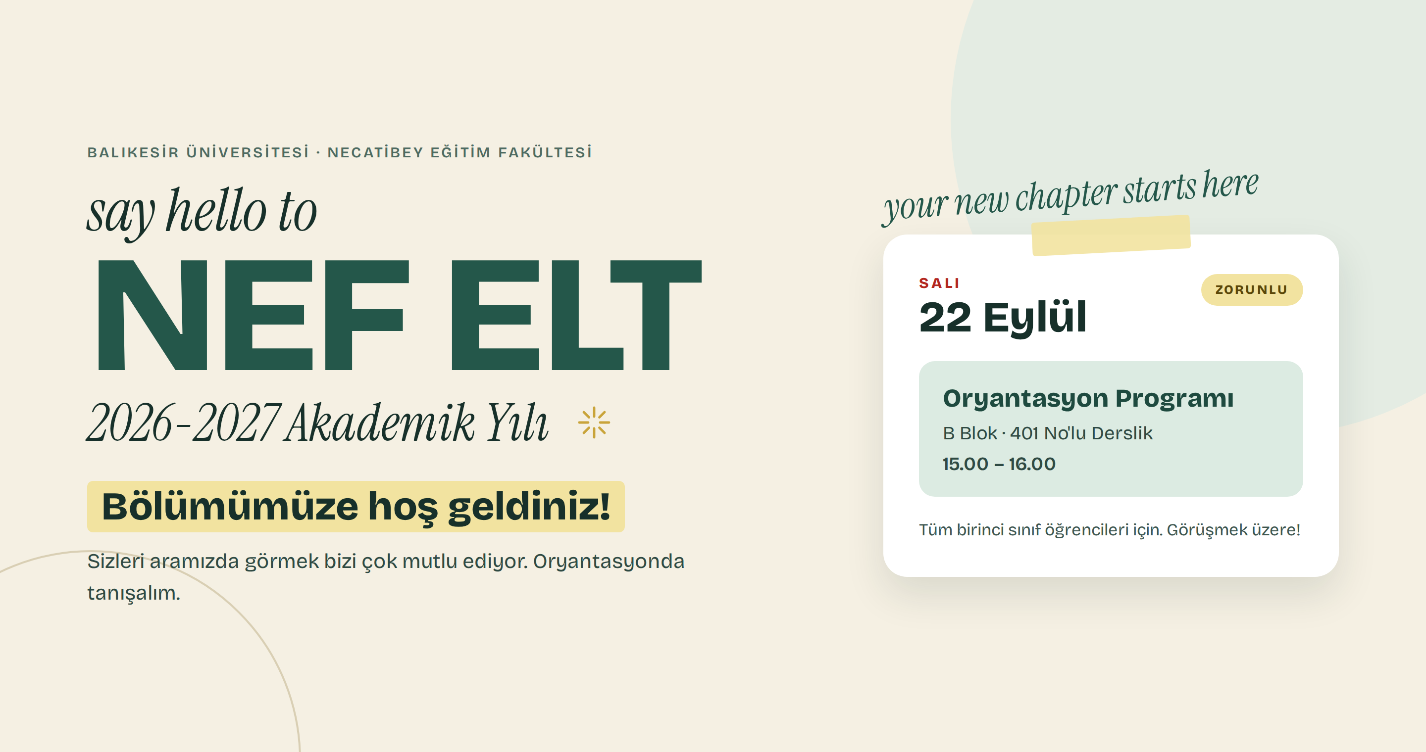 2026-2027 Akademik Yılı Birinci Sınıf Öğrencilerine Yönelik Oryantasyon Programı 1