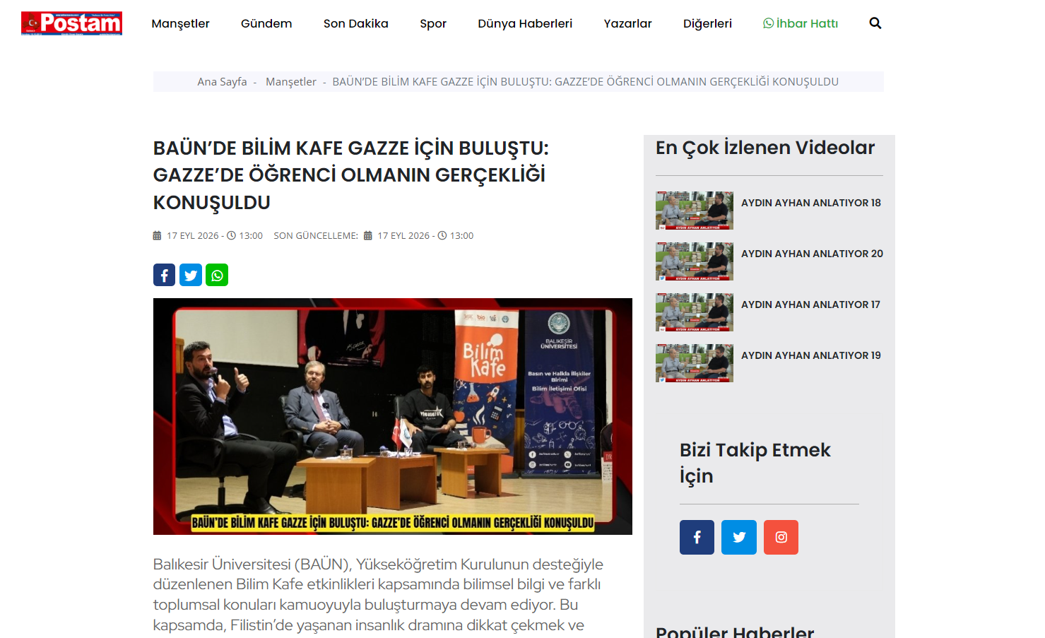 BAÜN’DE BİLİM KAFE GAZZE İÇİN BULUŞTU: GAZZE’DE ÖĞRENCİ OLMANIN GERÇEKLİĞİ KONUŞULDU