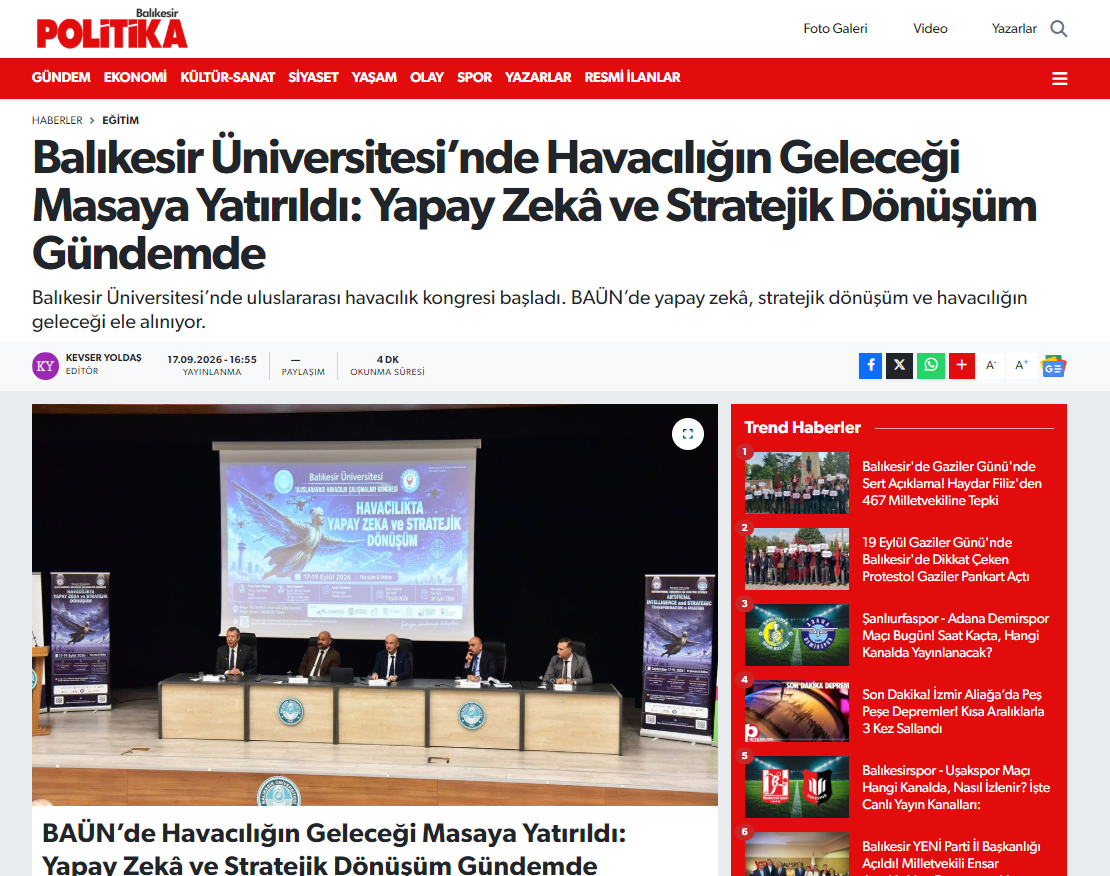 Balıkesir Üniversitesi’nde Havacılığın Geleceği Masaya Yatırıldı: Yapay Zekâ ve Stratejik Dönüşüm Gündemde
