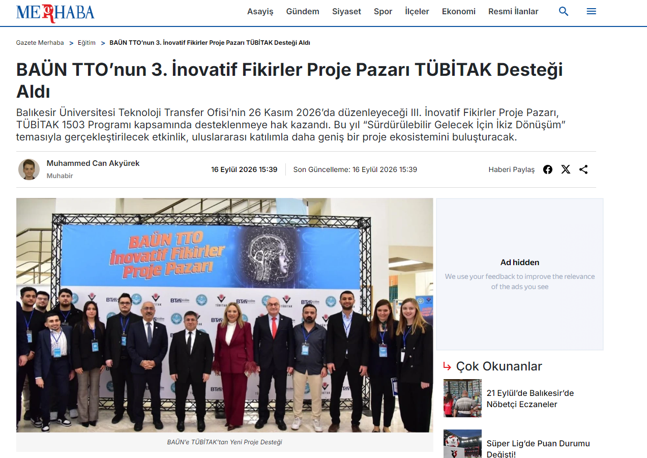 BAÜN TTO’nun 3. İnovatif Fikirler Proje Pazarı TÜBİTAK Desteği Aldı