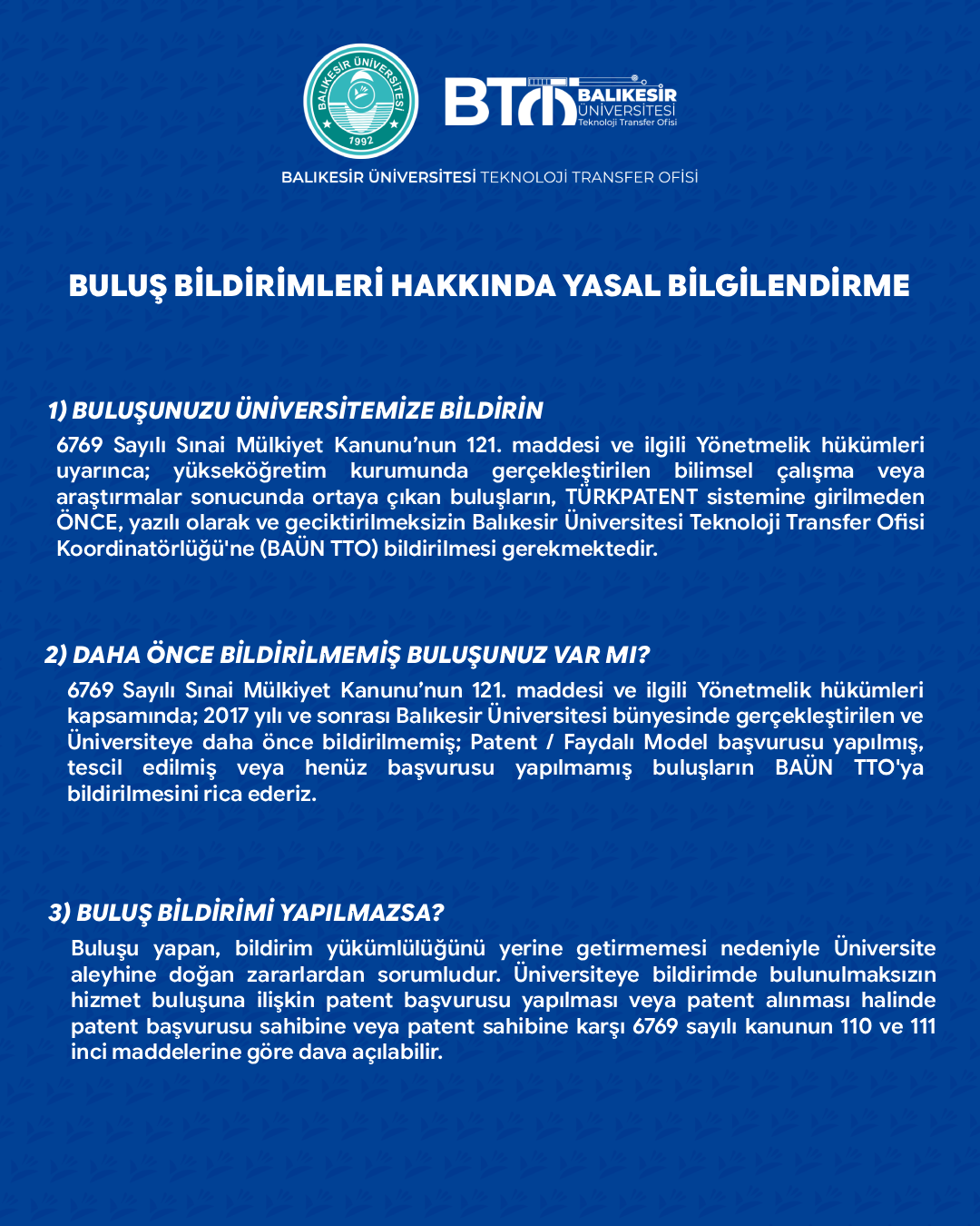 BULUŞ BİLDİRİMLERİ HAKKINDA YASAL BİLGİLENDİRME 1