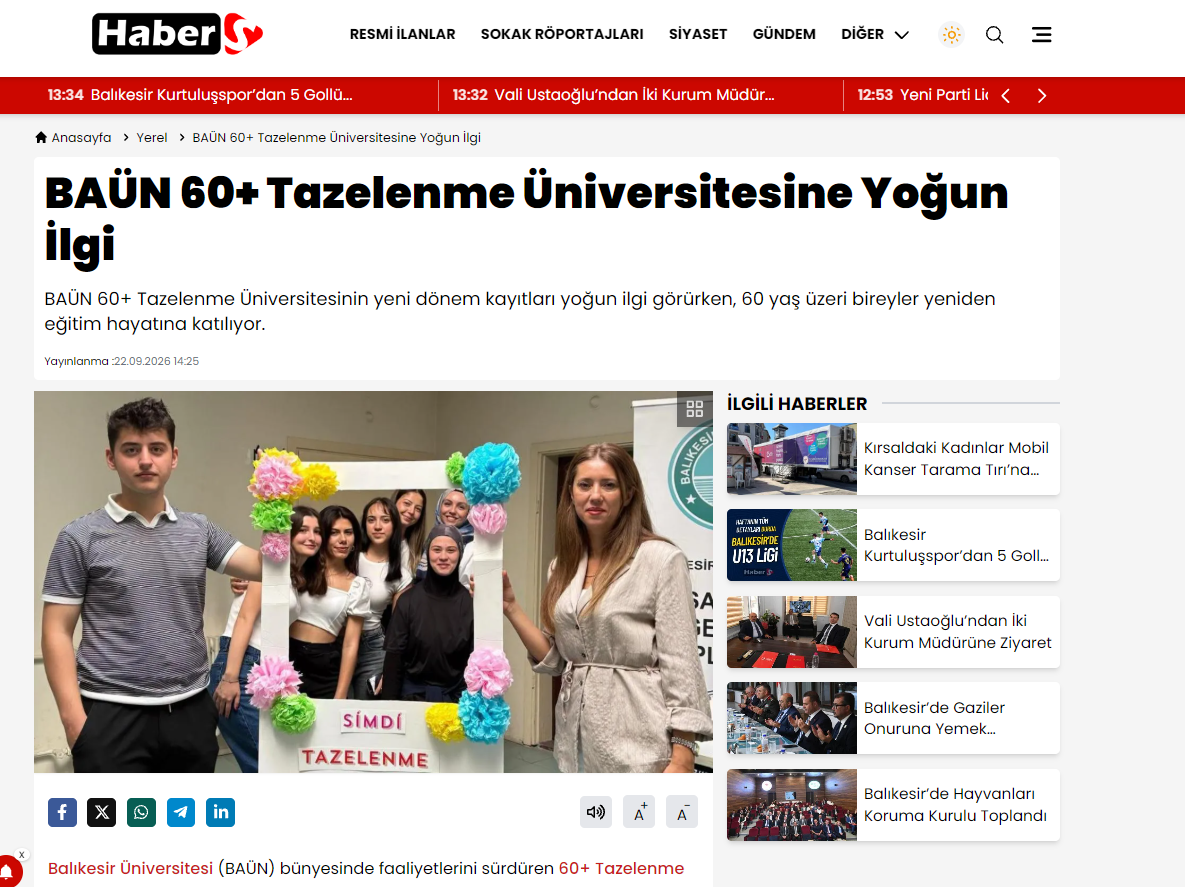 BAÜN 60+ Tazelenme Üniversitesine Yoğun İlgi
