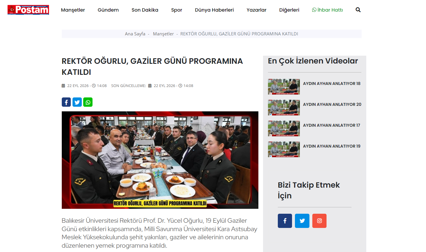 Rektör Oğurlu, Gaziler Programına Katıldı