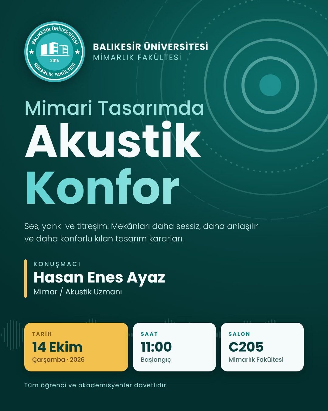 Mezunumuz Hasan Enes Ayaz’dan “Mimari Tasarımda Akustik Konfor” Sunumu 1