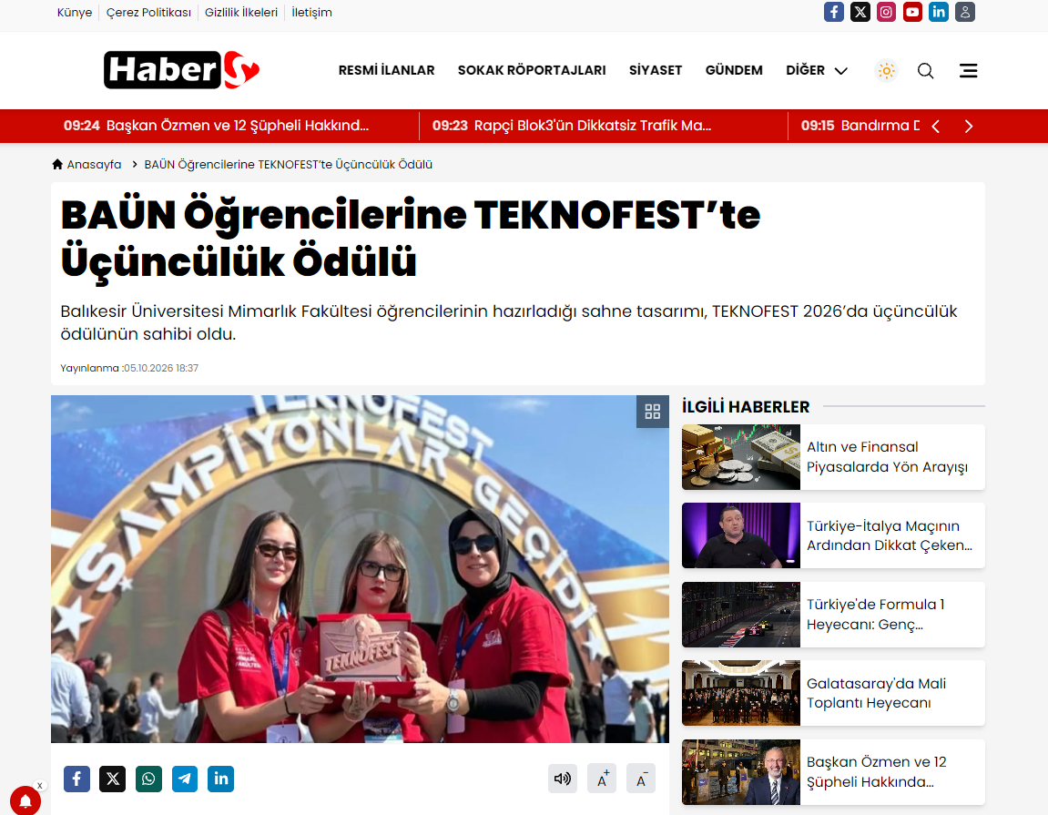 BAÜN Öğrencilerine TEKNOFEST’te Üçüncülük Ödülü