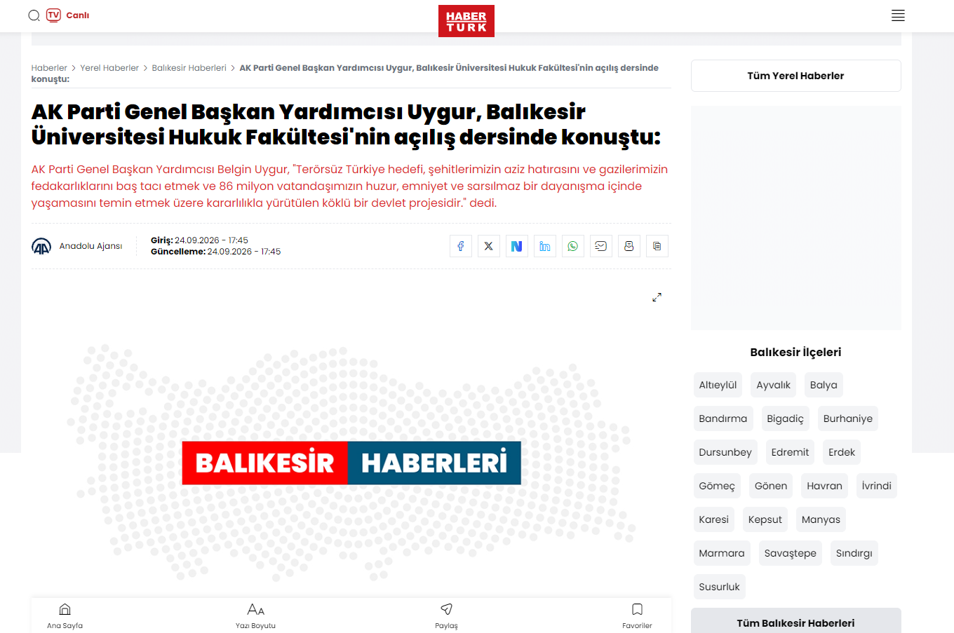 AK Parti Genel Başkan Yardımcısı Uygur, Balıkesir Üniversitesi Hukuk Fakültesi'nin açılış dersinde konuştu