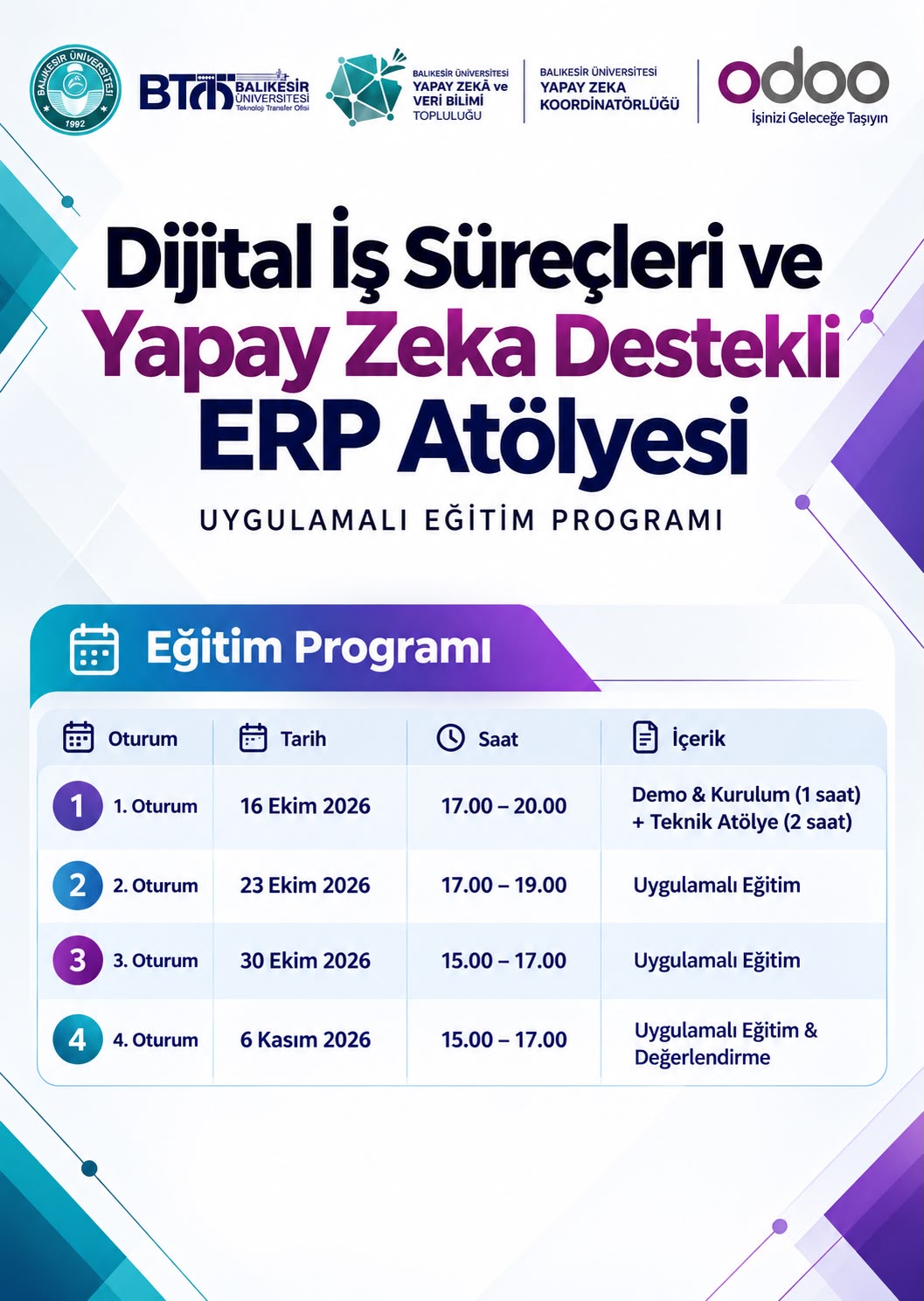 Dijital İş Süreçleri ve Yapay Zekâ Destekli ERP Atölyesi Başlıyor