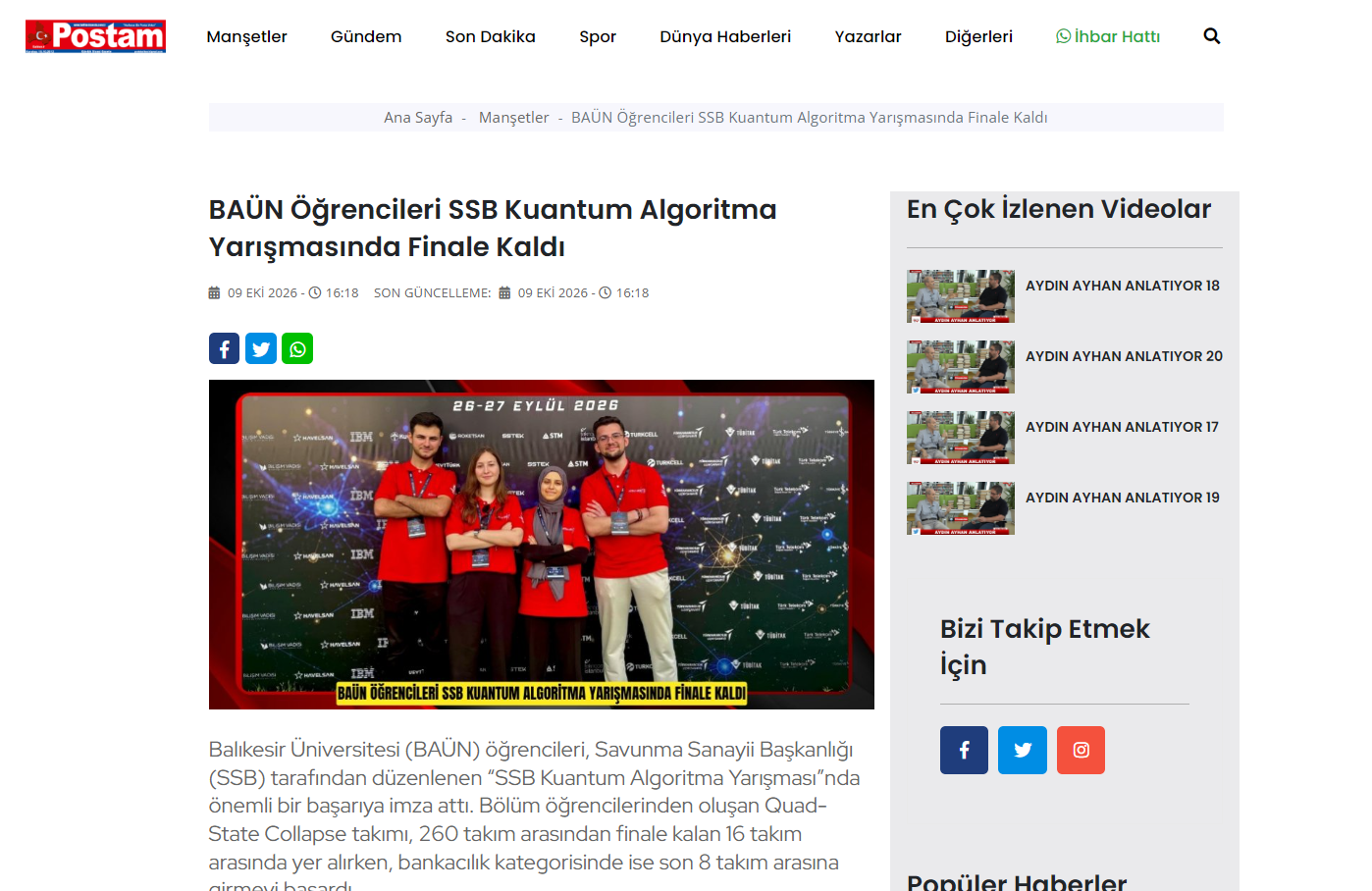 BAÜN Öğrencileri SSB Kuantum Algoritma Yarışmasında Finale Kaldı