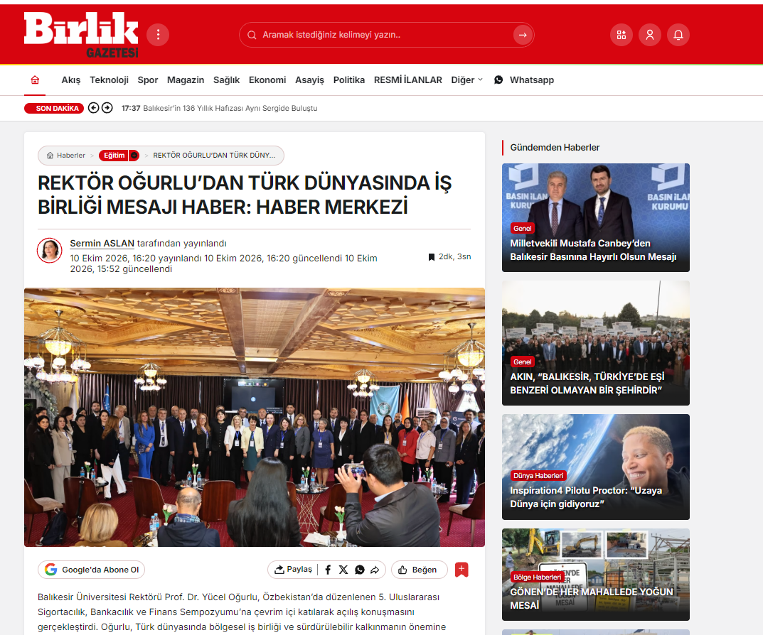 Rektör Oğurlu'dan Türk Dünyasında İş Birliği Mesajı