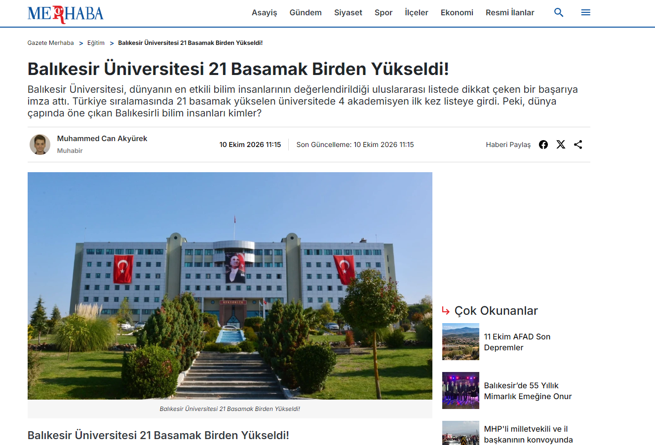 Balıkesir Üniversitesi 21 Basamak Birden Yükseldi!