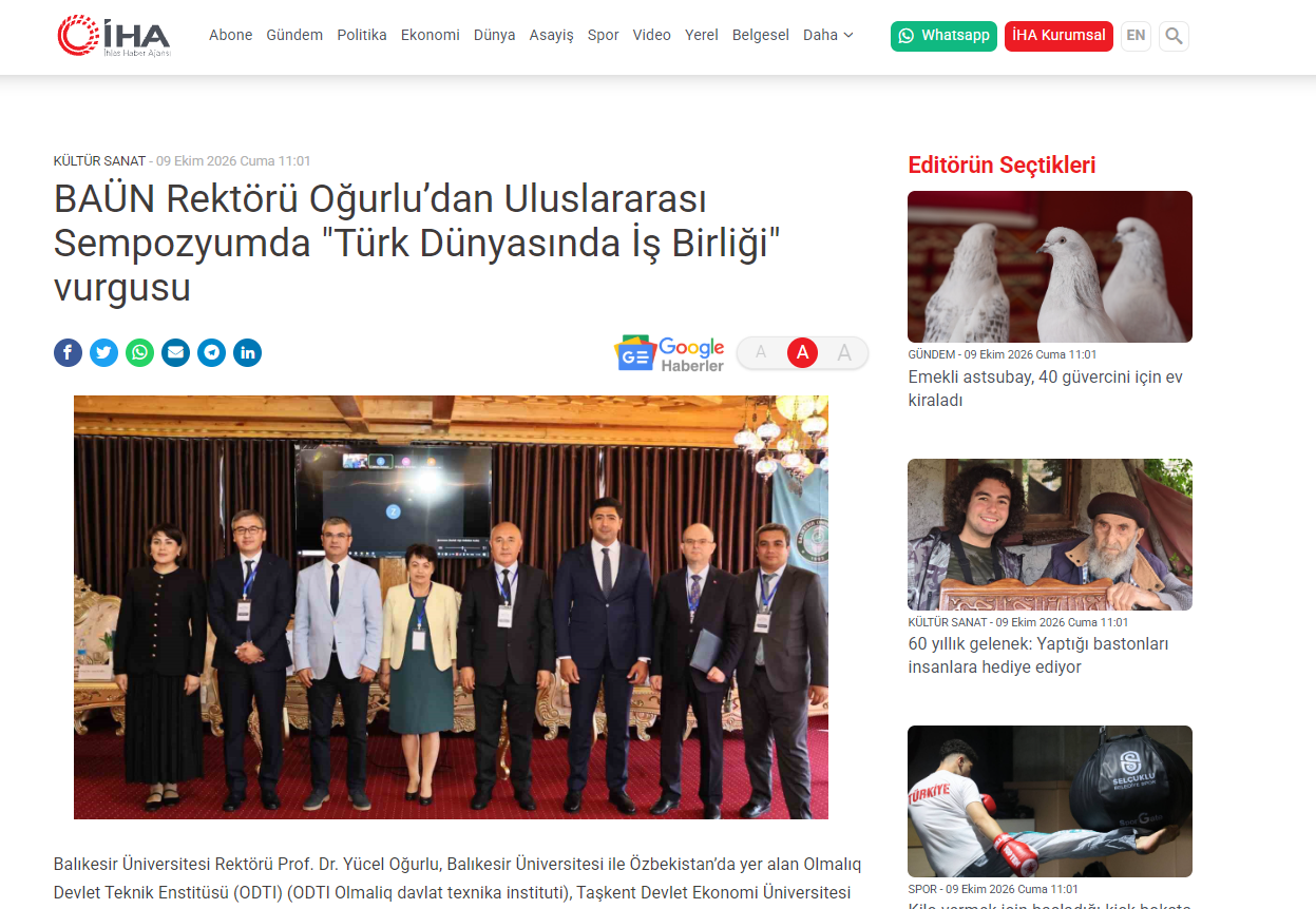 BAÜN Rektörü Oğurlu’dan Uluslararası Sempozyumda "Türk Dünyasında İş Birliği" vurgusu