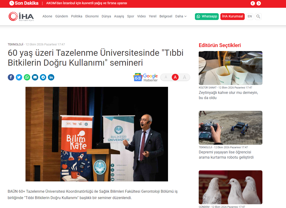 60 yaş üzeri Tazelenme Üniversitesinde "Tıbbi Bitkilerin Doğru Kullanımı" semineri