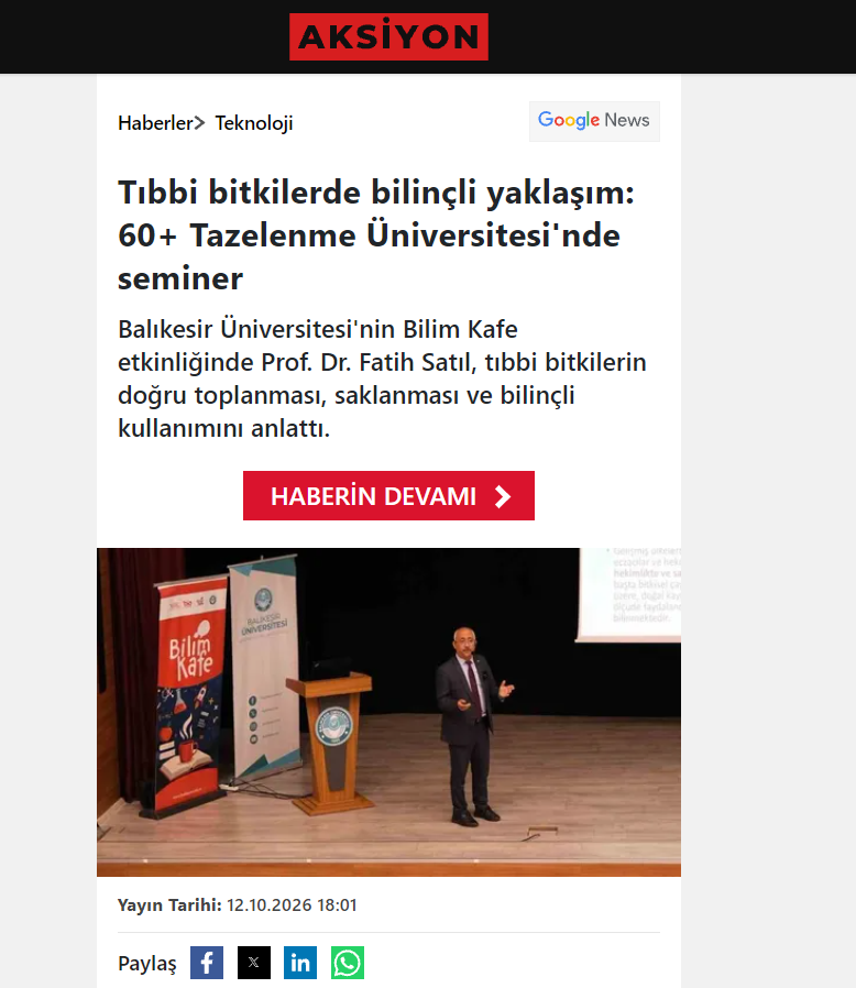 Tıbbi bitkilerde bilinçli yaklaşım: 60+ Tazelenme Üniversitesi'nde seminer