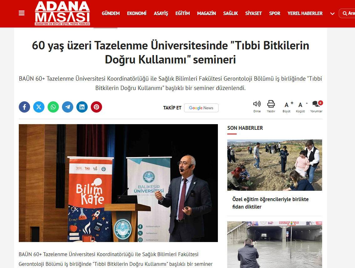 60 yaş üzeri Tazelenme Üniversitesinde "Tıbbi Bitkilerin Doğru Kullanımı" semineri