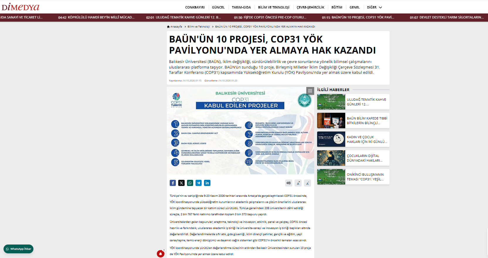 Baün'ün 10 Projesi, Cop31 Yök Pavilyonu'nda Yer Almaya Hak Kazandı