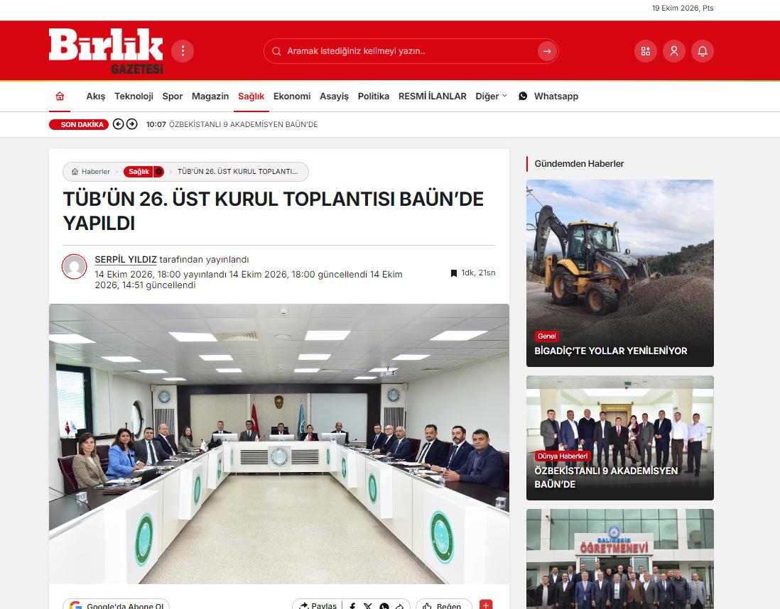 TÜB’ÜN 26. Üst Kurul Toplantısı BAÜN’DE Yapıldı