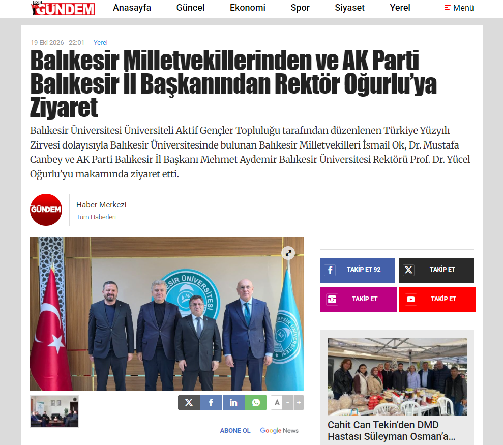 Balıkesir Milletvekillerinden ve AK Parti Balıkesir İl Başkanından Rektör Oğurlu’ya Ziyaret