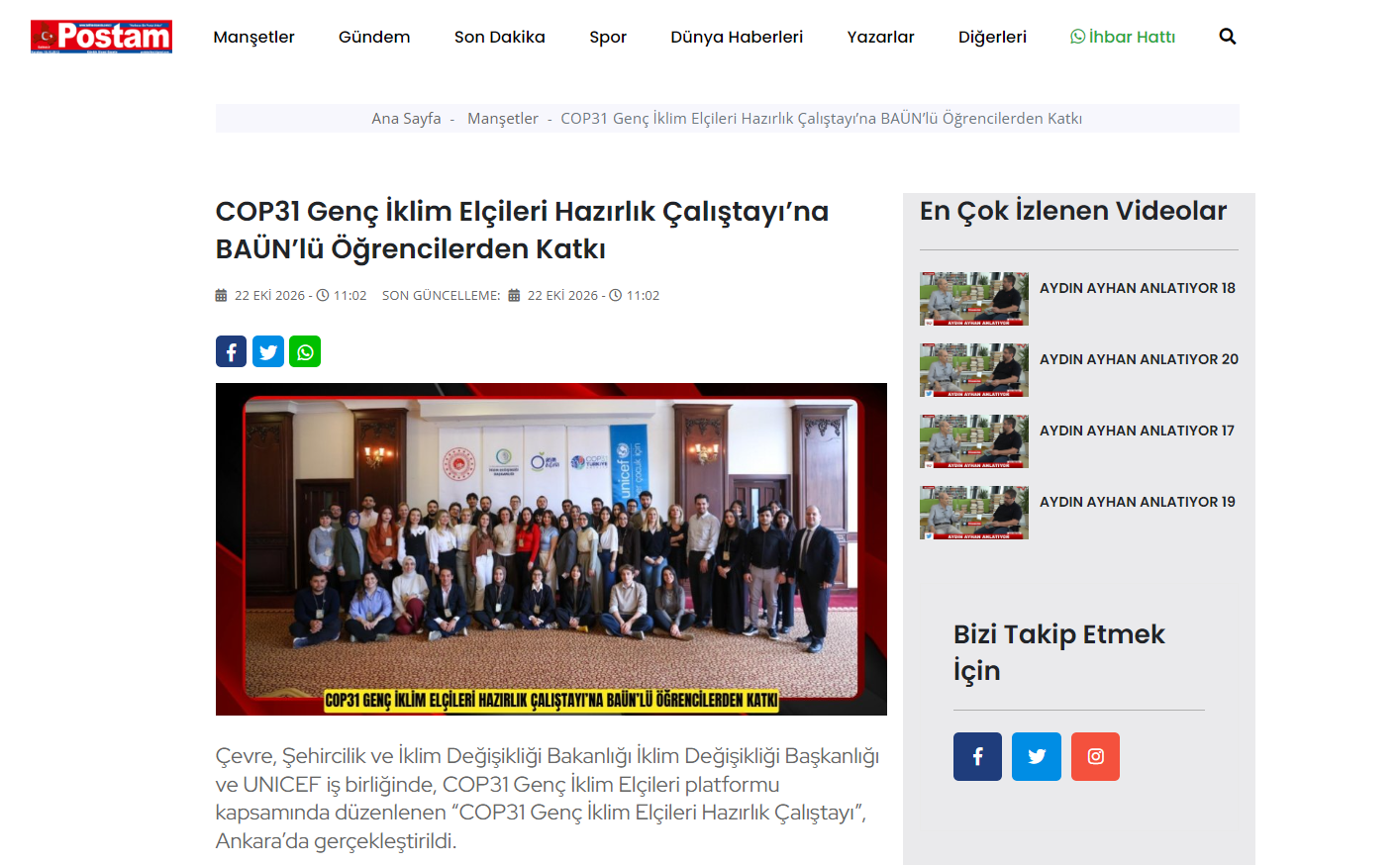 COP31 Genç İklim Elçileri Hazırlık Çalıştayı’na BAÜN’lü Öğrencilerden Katkı