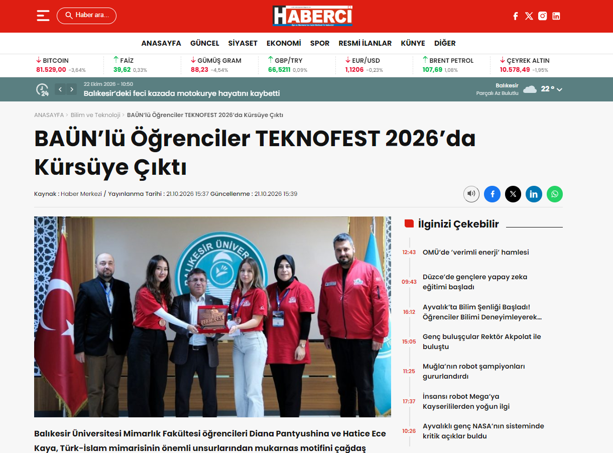 BAÜN’lü Öğrenciler TEKNOFEST 2026’da Kürsüye Çıktı