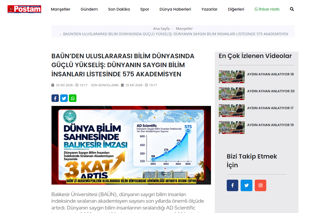 Baün’den Uluslararası Bilim Dünyasında Güçlü Yükseliş: Dünyanın Saygın Bilim İnsanları Listesinde 575 Akademisyen