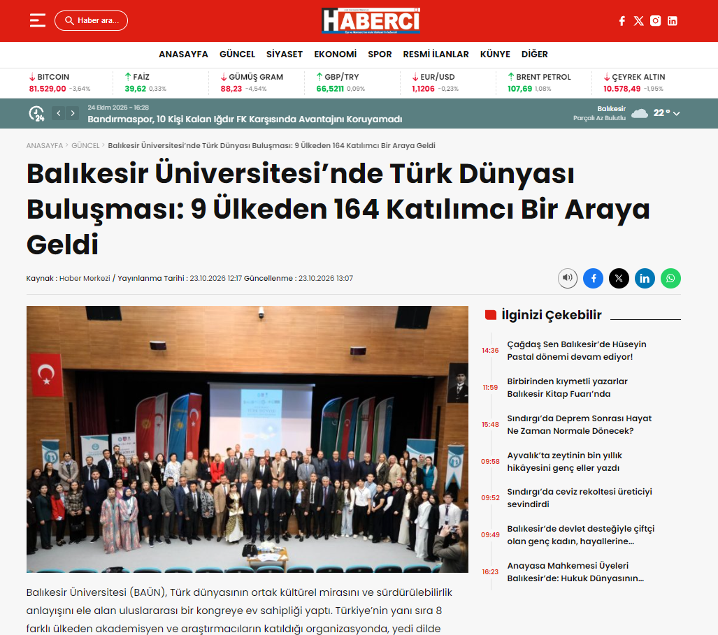 Balıkesir Üniversitesi’nde Türk Dünyası Buluşması: 9 Ülkeden 164 Katılımcı Bir Araya Geldi