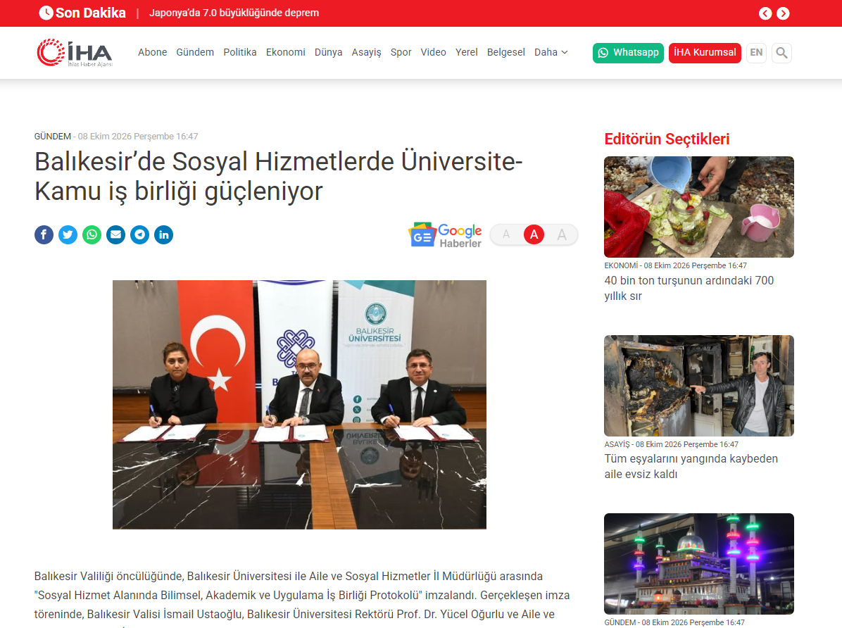 Balıkesir’de Sosyal Hizmetlerde Üniversite-Kamu iş birliği güçleniyor
