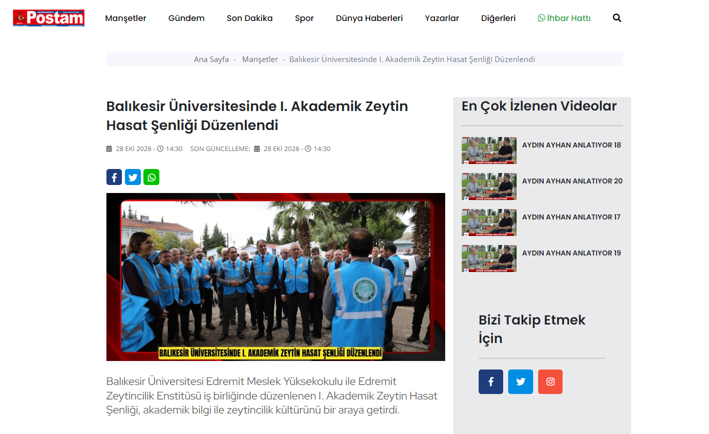 Balıkesir Üniversitesinde I. Akademik Zeytin Hasat Şenliği Düzenlendi