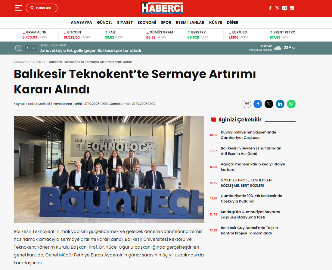 Balıkesir Teknokent’te Sermaye Artırımı Kararı Alındı