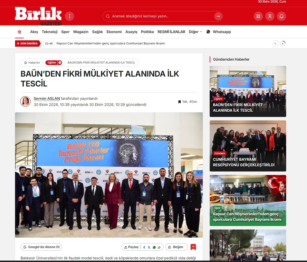 Baün’den Fikri Mülkiyet Alanında İlk Tescil